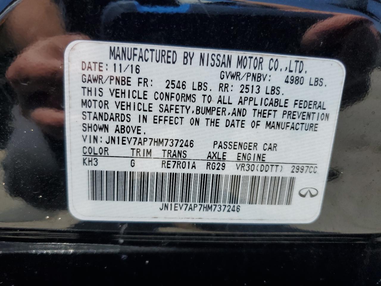 2017 Infiniti Q50 Premium VIN: JN1EV7AP7HM737246 Lot: 56853735