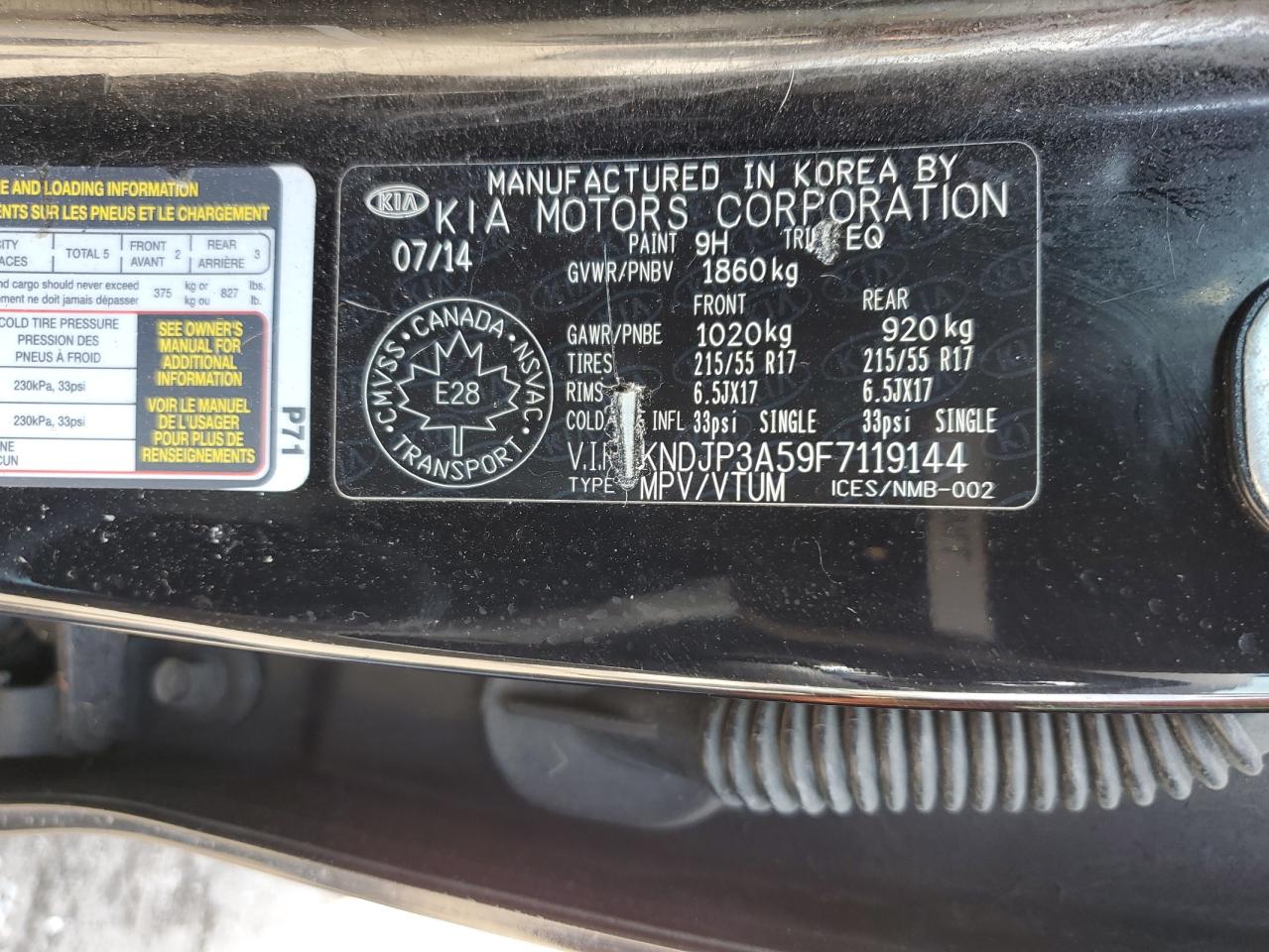 2015 Kia Soul + VIN: KNDJP3A59F7119144 Lot: 59101385