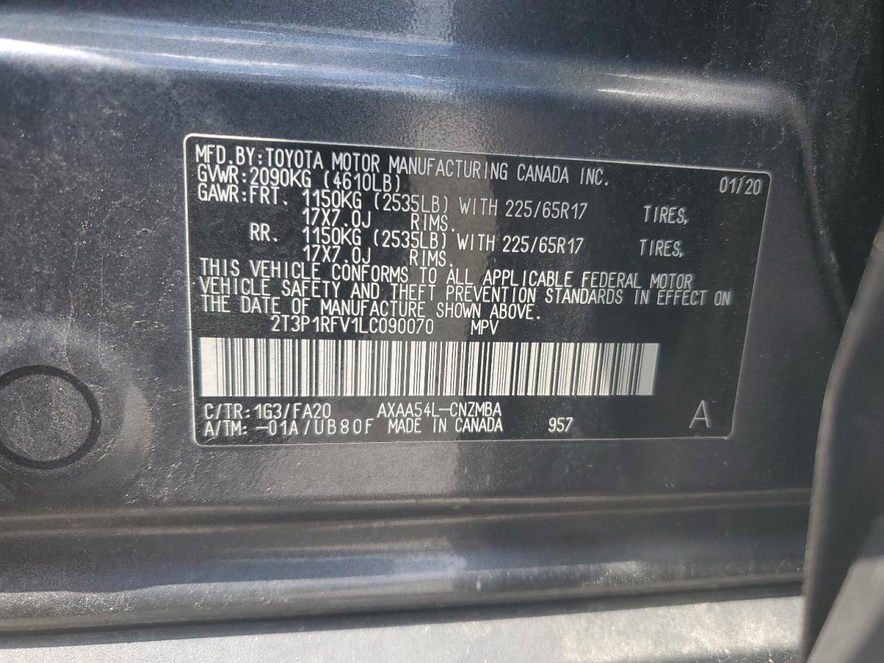 2T3P1RFV1LC090070 TOYOTA RAV4 2020