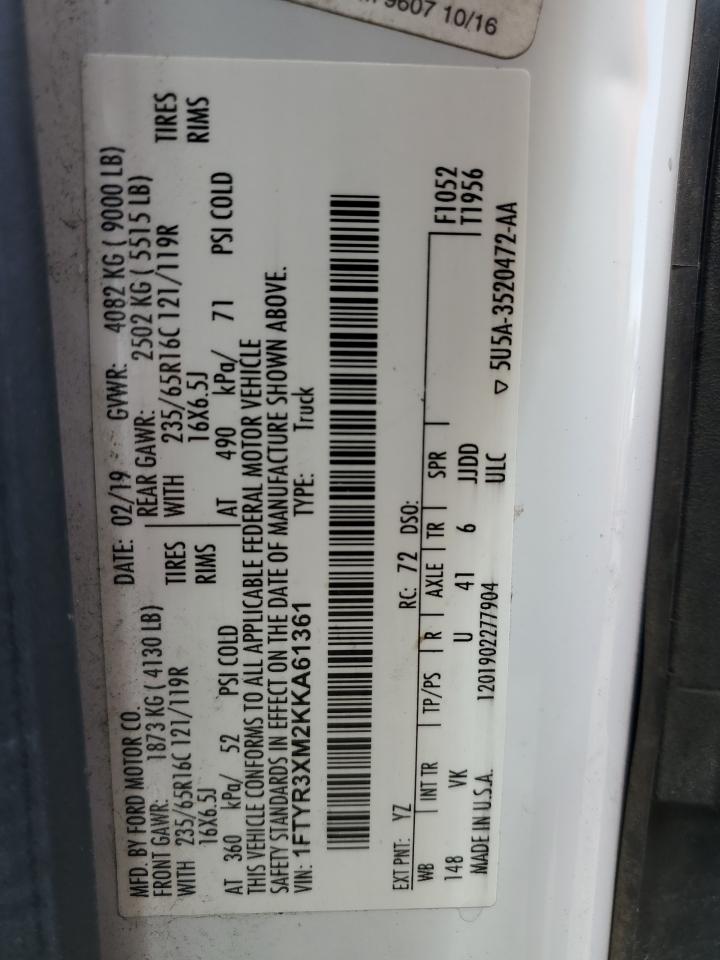 1FTYR3XM2KKA61361 FORD TRANSIT 2019