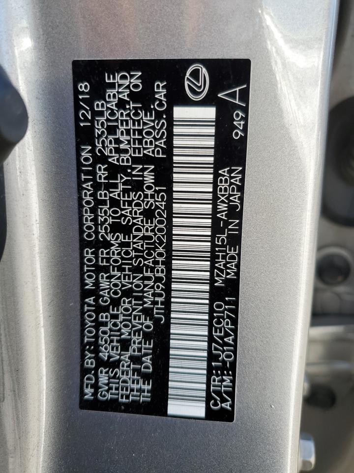 2019 Lexus Ux 250H VIN: JTHU9JBH0K2002451 Lot: 56042605