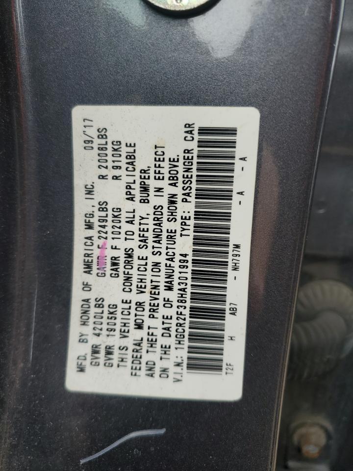 1HGCR2F38HA301994 HONDA ACCORD 2017