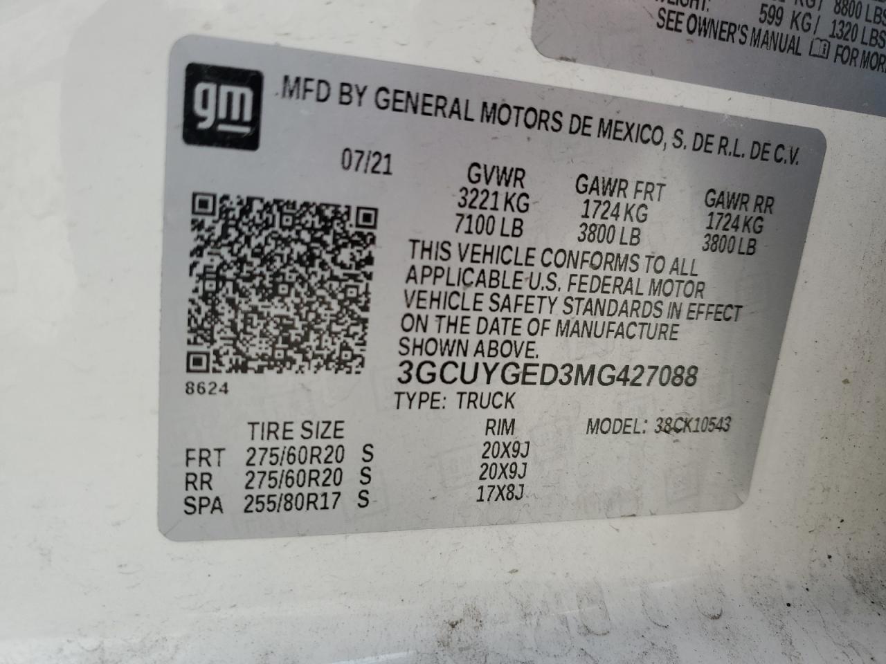 2021 Chevrolet Silverado K1500 Ltz VIN: 3GCUYGED3MG427088 Lot: 56241735