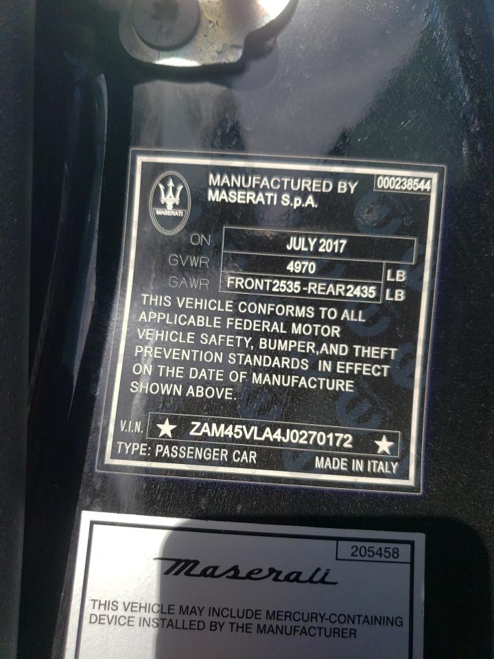 2018 Maserati Granturismo S VIN: ZAM45VLA4J0270172 Lot: 56104705