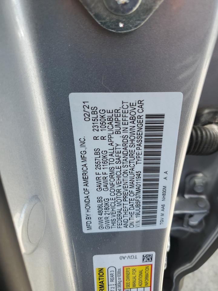 2021 Acura Tlx VIN: 19UUB5F37MA011945 Lot: 56095075