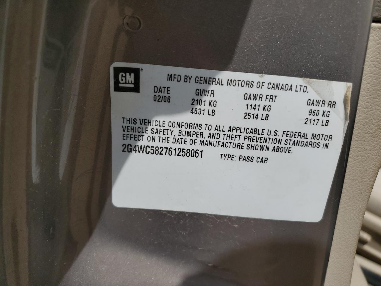 2006 Buick Lacrosse Cx VIN: 2G4WC582761258061 Lot: 56803805
