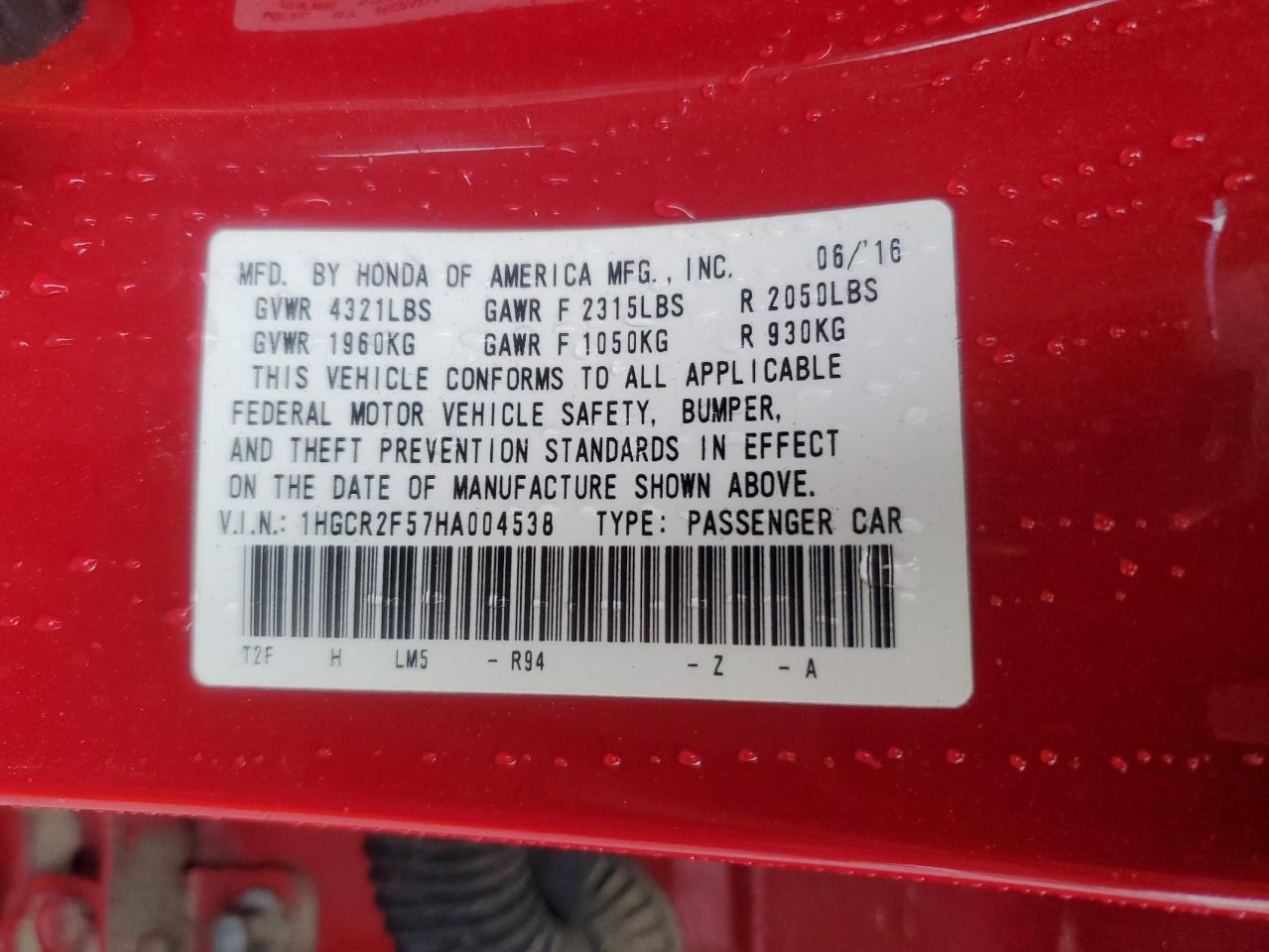 1HGCR2F57HA004538 HONDA ACCORD 2017