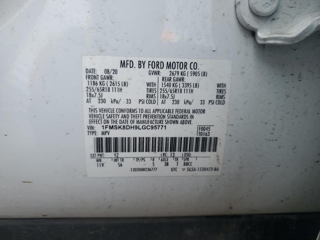 1FMSK8DH9LGC95771 FORD EXPLORER 2020
