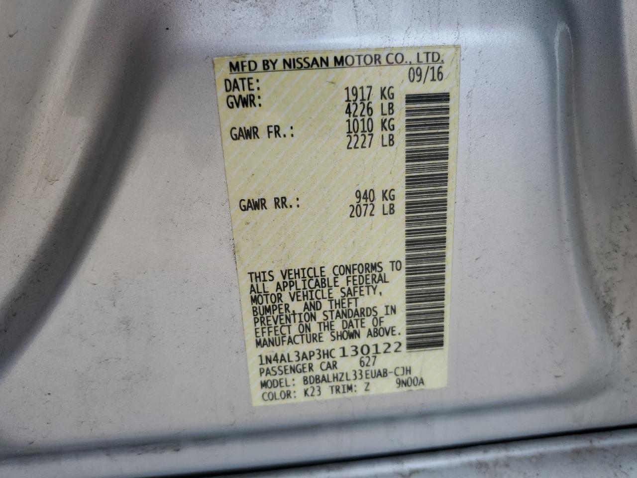 1N4AL3AP3HC130122 NISSAN ALTIMA 2017