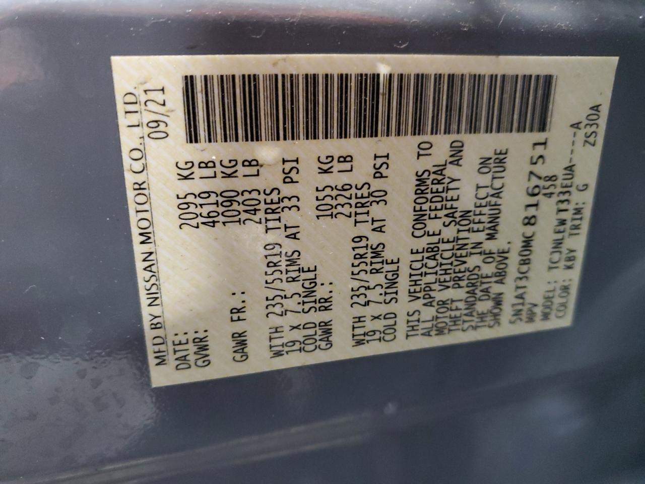 5N1AT3CB0MC816751 NISSAN ROGUE 2021