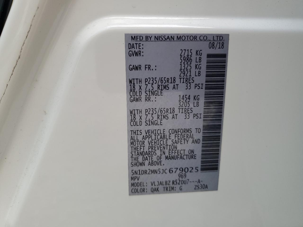 5N1DR2MN5JC679025 NISSAN PATHFINDER 2018