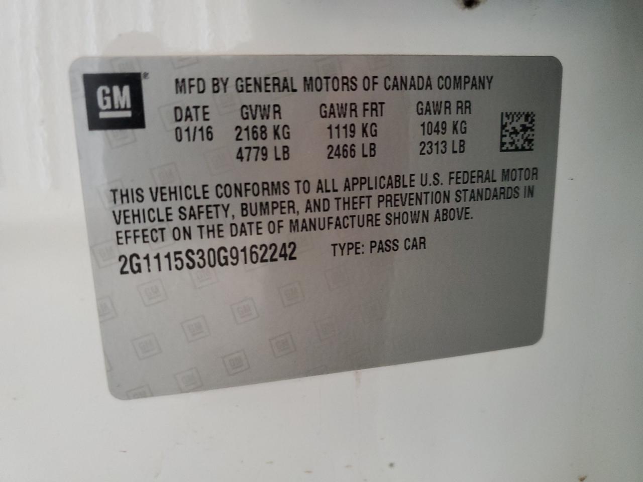 2G1115S30G9162242 CHEVROLET IMPALA 2016