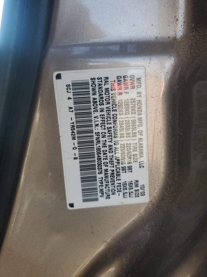 2004 Honda Odyssey Exl VIN: 5FNRL18064B030376 Lot: 56699715