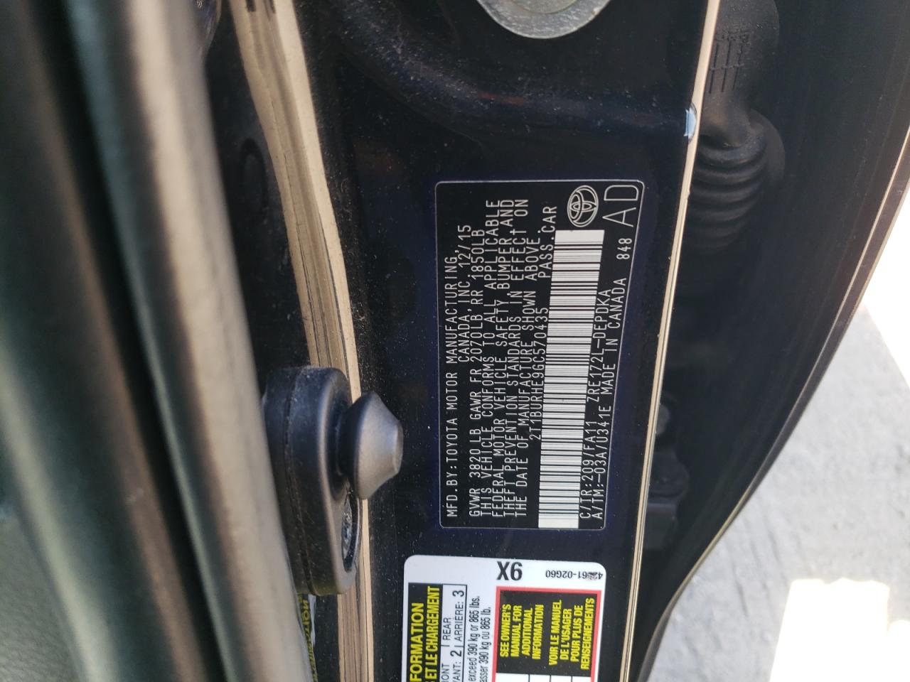 2T1BURHE9GC570435 TOYOTA COROLLA 2016