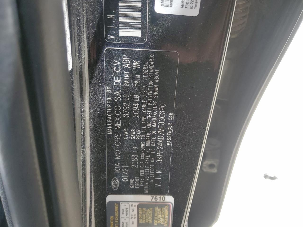 2021 Kia Forte Fe VIN: 3KPF24AD7ME330390 Lot: 56857945