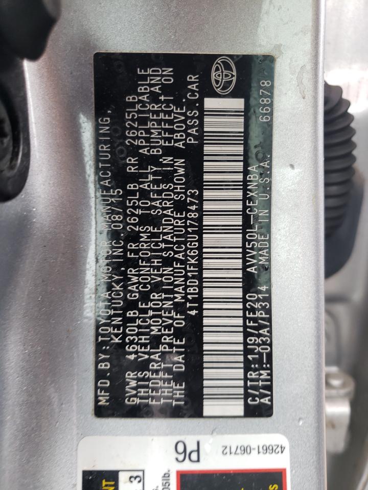 4T1BD1FK6GU178473 TOYOTA CAMRY 2016