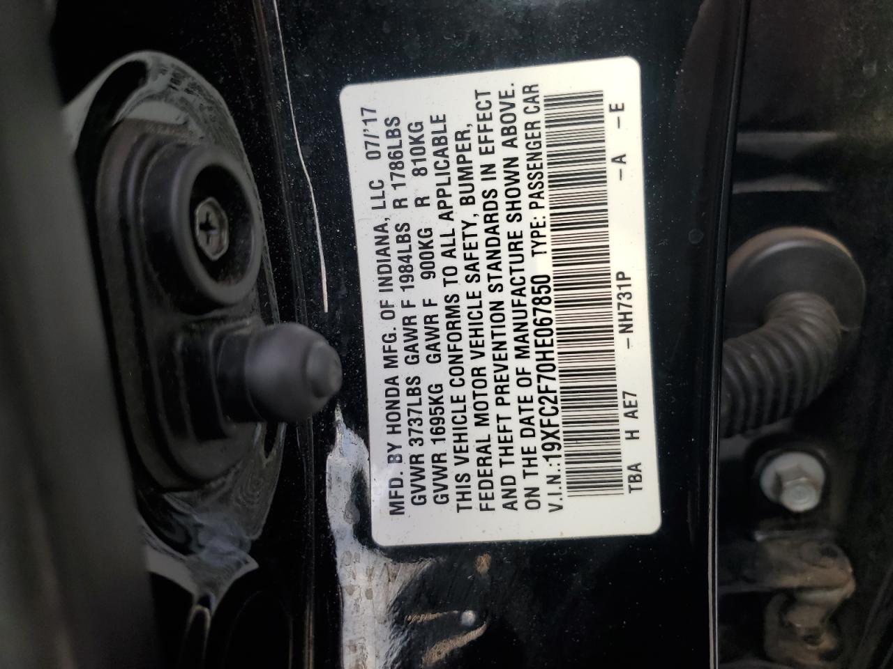 19XFC2F70HE067850 HONDA CIVIC 2017