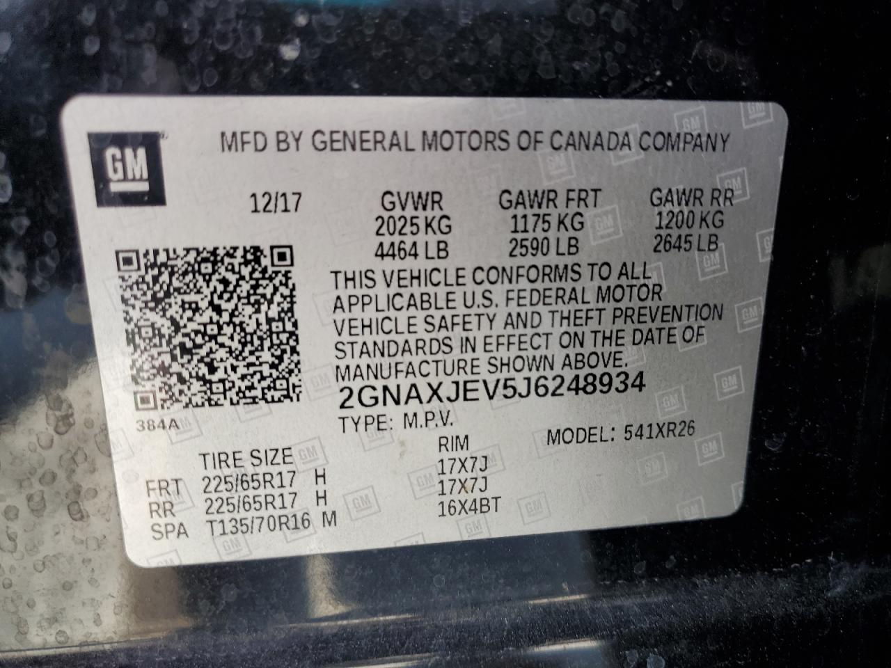 2GNAXJEV5J6248934 CHEVROLET EQUINOX 2018