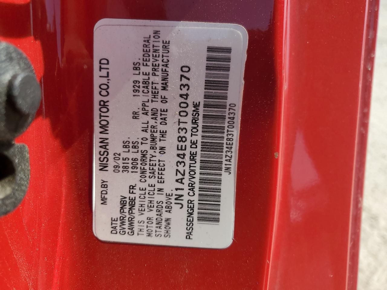 2003 Nissan 350Z Coupe VIN: JN1AZ34E83T004370 Lot: 56512145