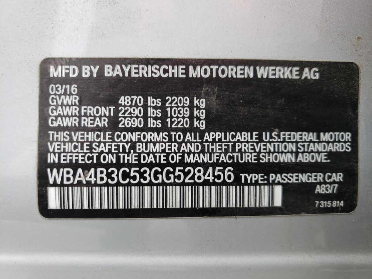 2016 BMW 435 Xi Gran Coupe VIN: WBA4B3C53GG528456 Lot: 56949045