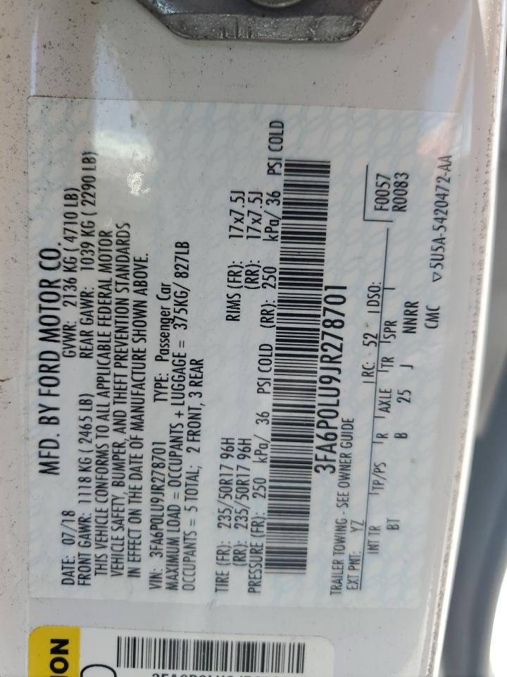 2018 Ford Fusion Se Hybrid VIN: 3FA6P0LU9JR278701 Lot: 55450685