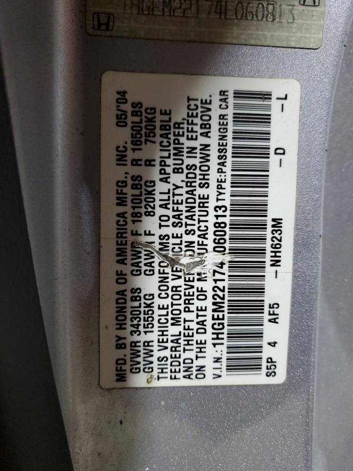 2004 Honda Civic Dx Vp VIN: 1HGEM22174L060813 Lot: 56634385