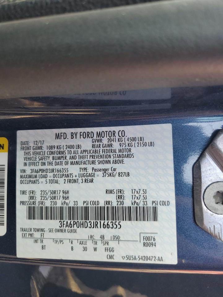 2018 Ford Fusion Se VIN: 3FA6P0HD3JR166355 Lot: 56863755