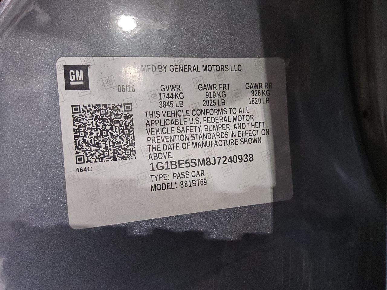 1G1BE5SM8J7240938 CHEVROLET CRUZE 2018