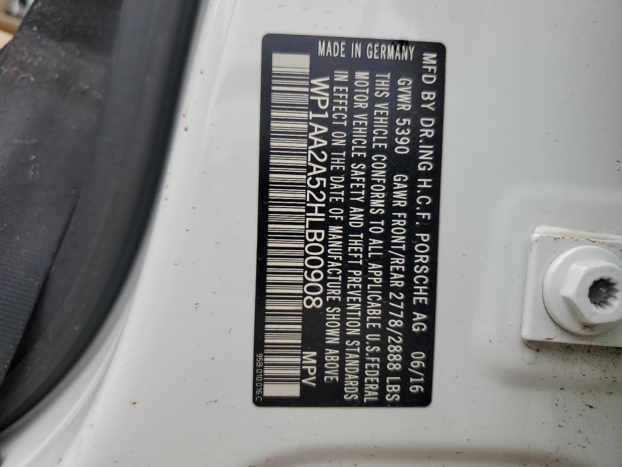 WP1AA2A52HLB00908 PORSCHE MACAN 2017