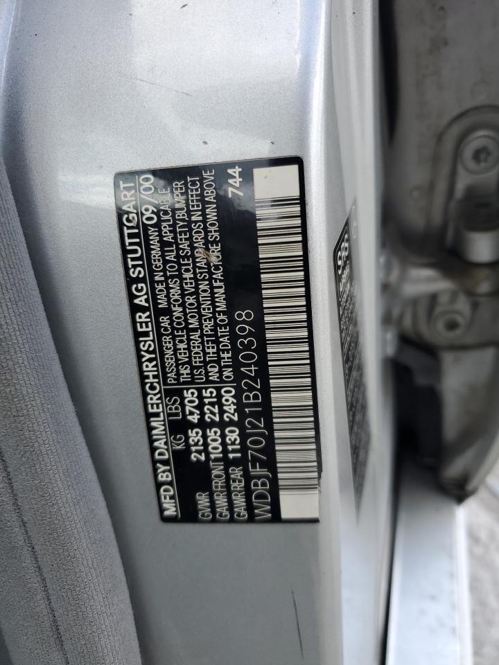 2001 Mercedes-Benz E 430 VIN: WDBJF70J21B240398 Lot: 58669245