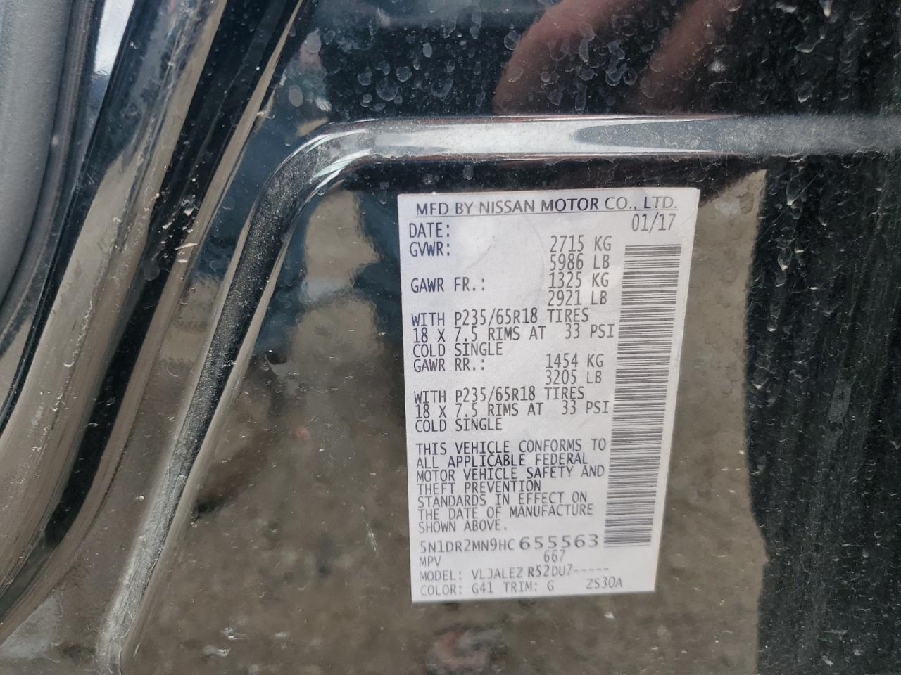 5N1DR2MN9HC655563 NISSAN PATHFINDER 2017