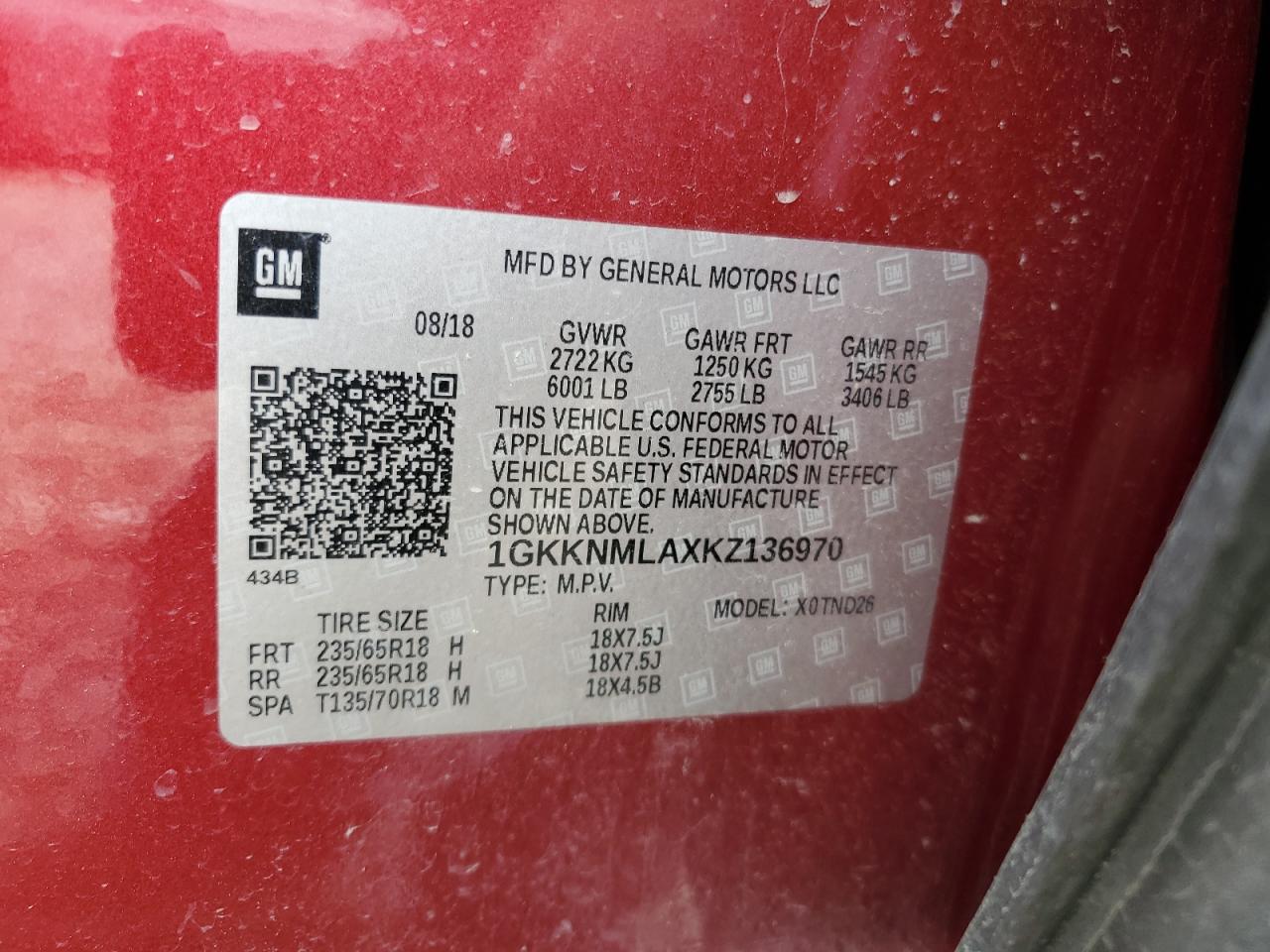 2019 GMC Acadia Slt-1 VIN: 1GKKNMLAXKZ136970 Lot: 56536755