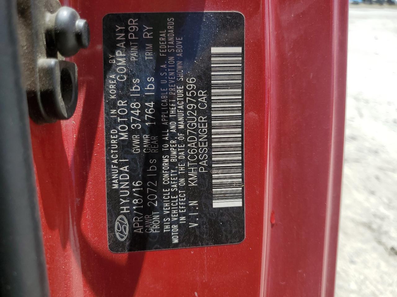 2016 Hyundai Veloster VIN: KMHTC6AD7GU297596 Lot: 56293395
