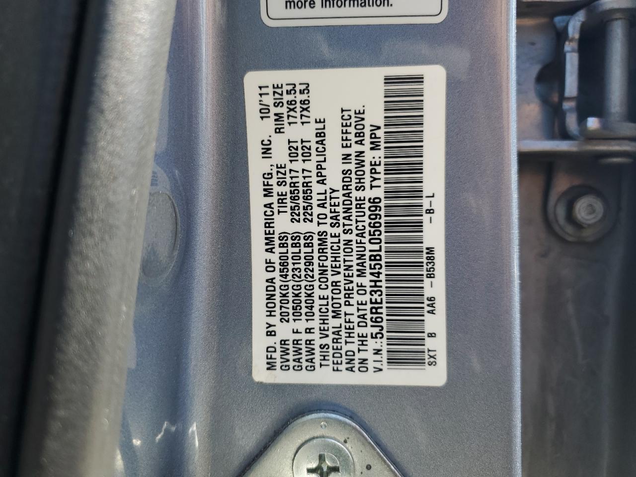 2011 Honda Cr-V Se VIN: 5J6RE3H45BL056996 Lot: 57108585