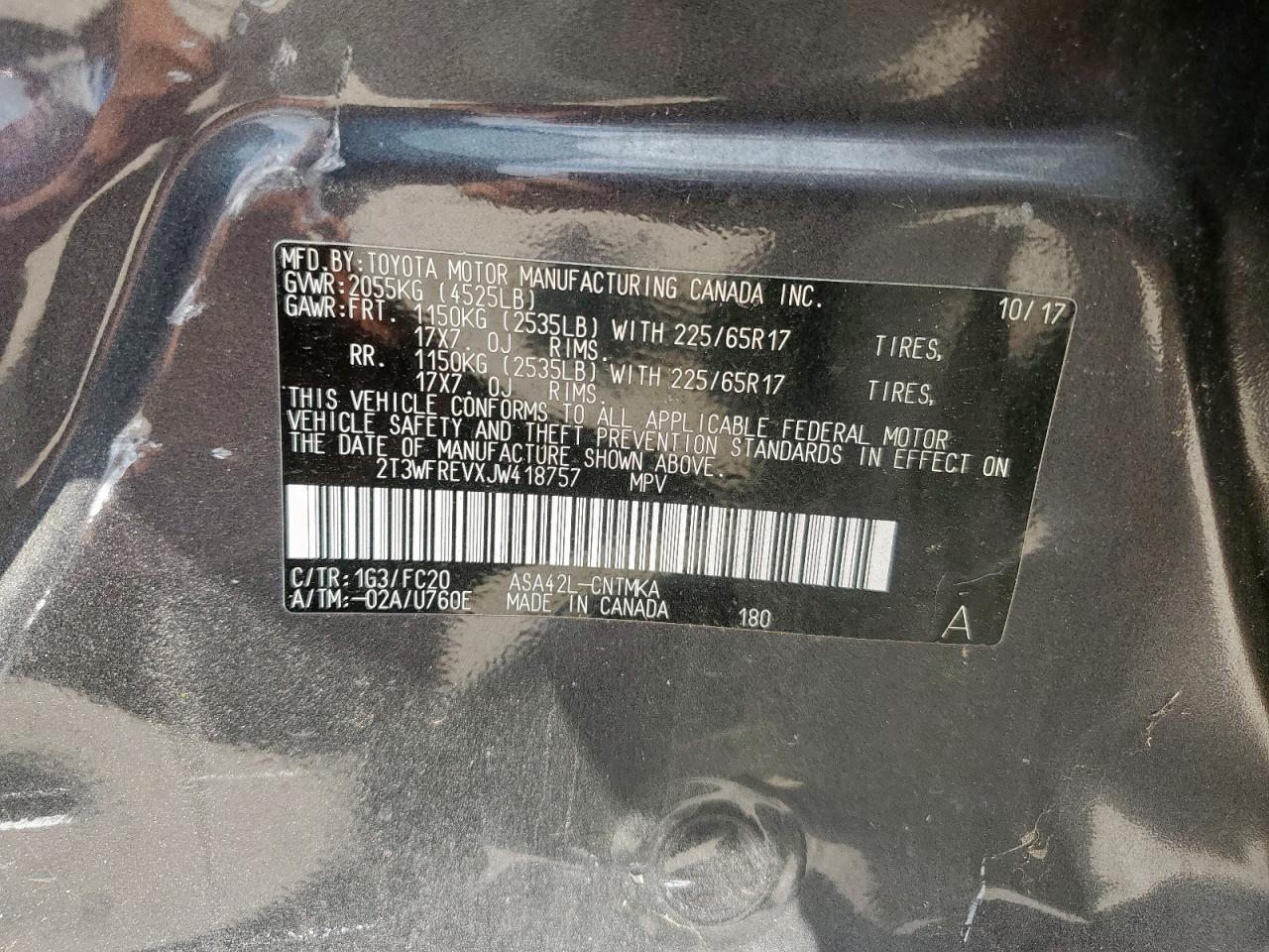 2T3WFREVXJW418757 TOYOTA RAV4 2018