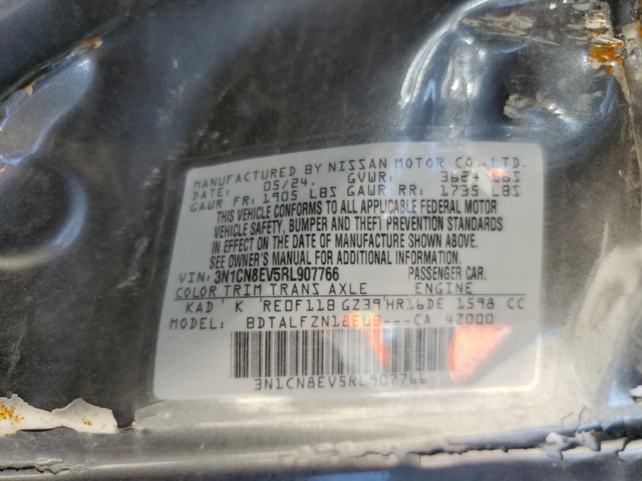 3N1CN8EV5RL907766 NISSAN VERSA 2024