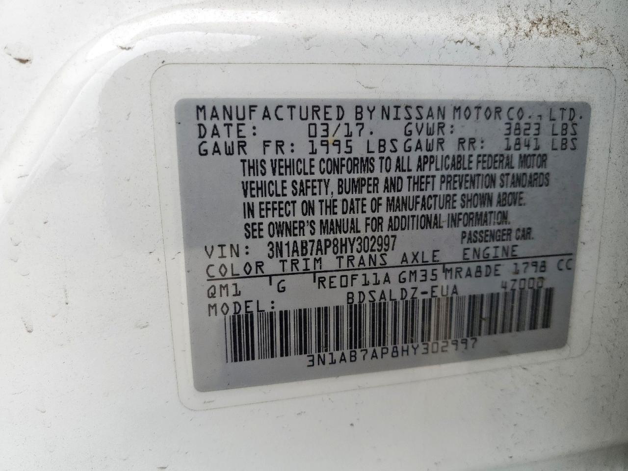 3N1AB7AP8HY302997 NISSAN SENTRA 2017