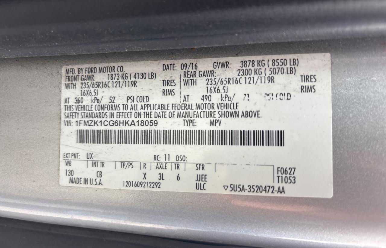 1FMZK1CG6HKA18059 FORD TRANSIT 2017