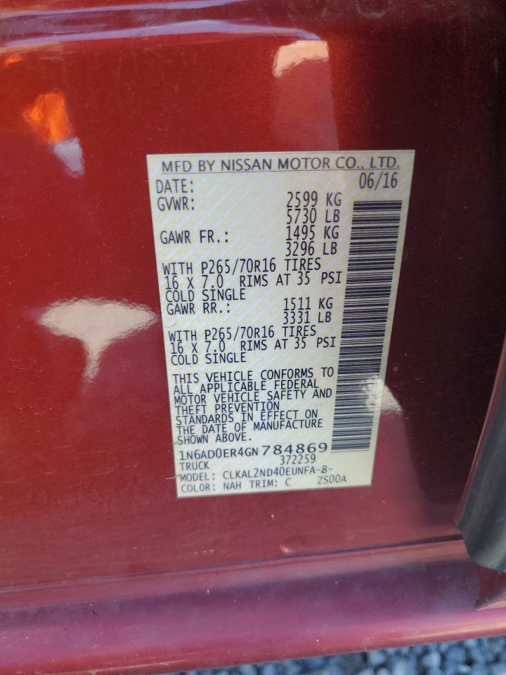 1N6AD0ER4GN784869 NISSAN FRONTIER 2016