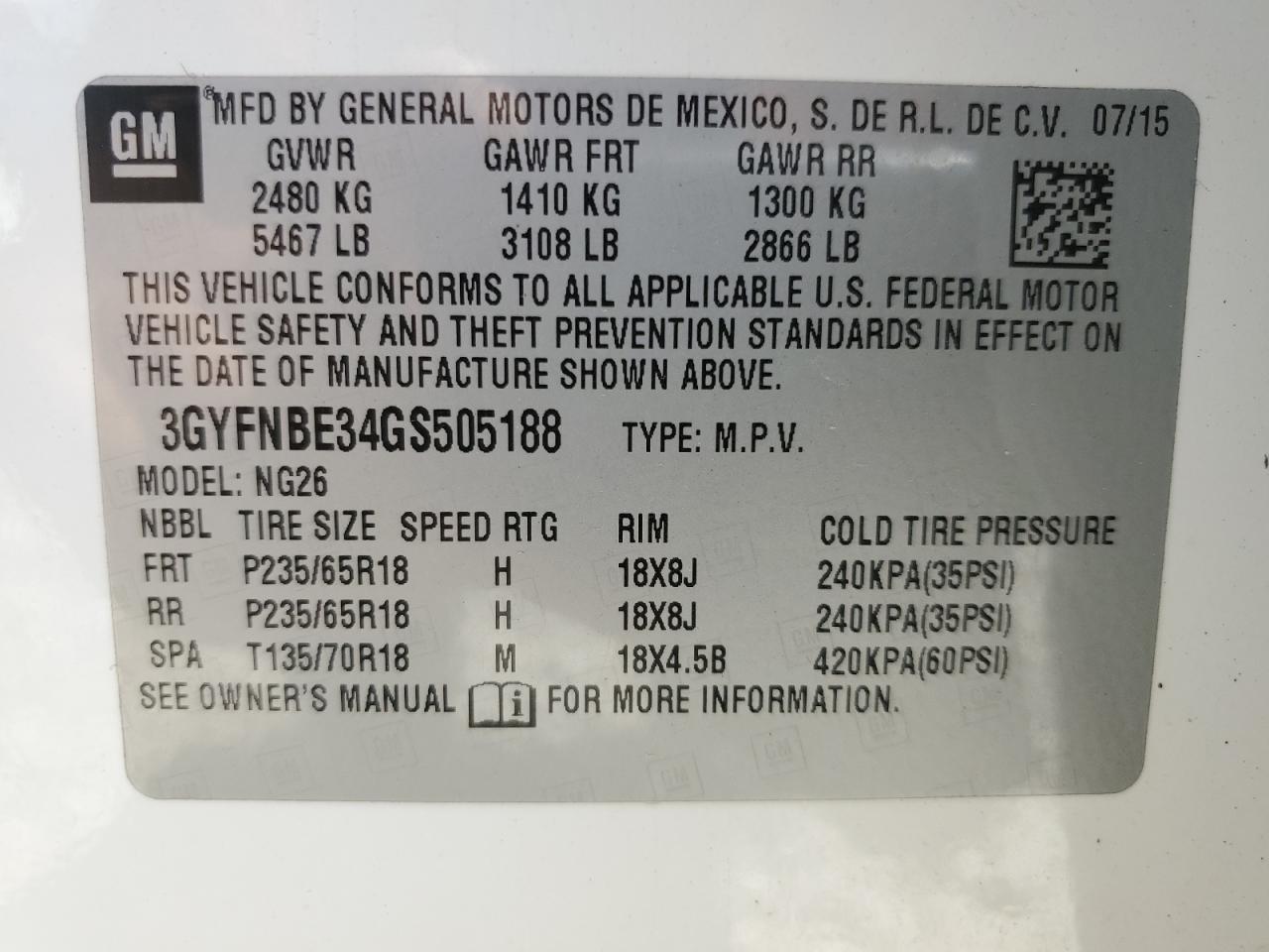 2016 Cadillac Srx Luxury Collection VIN: 3GYFNBE34GS505188 Lot: 56690805