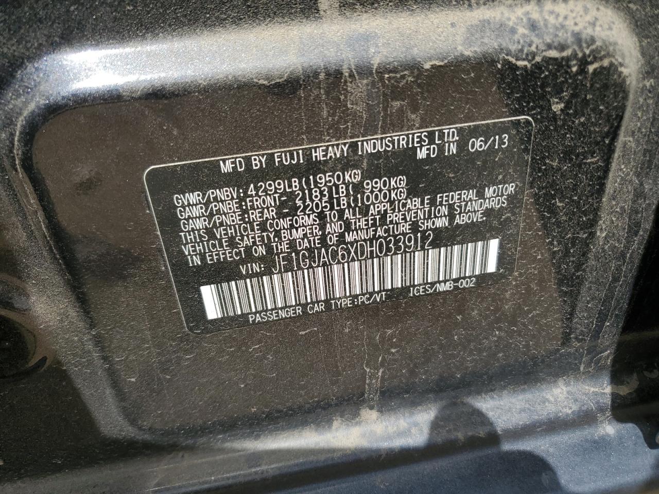 2013 Subaru Impreza Premium VIN: JF1GJAC6XDH033912 Lot: 56963925