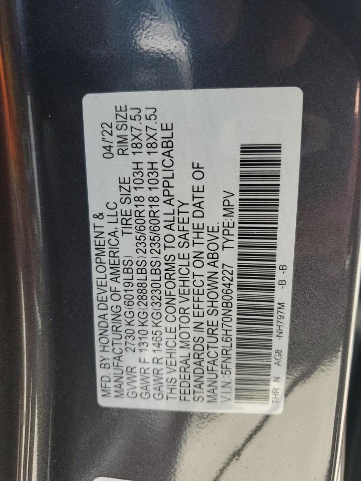 2022 Honda Odyssey Exl VIN: 5FNRL6H70NB064227 Lot: 55691855