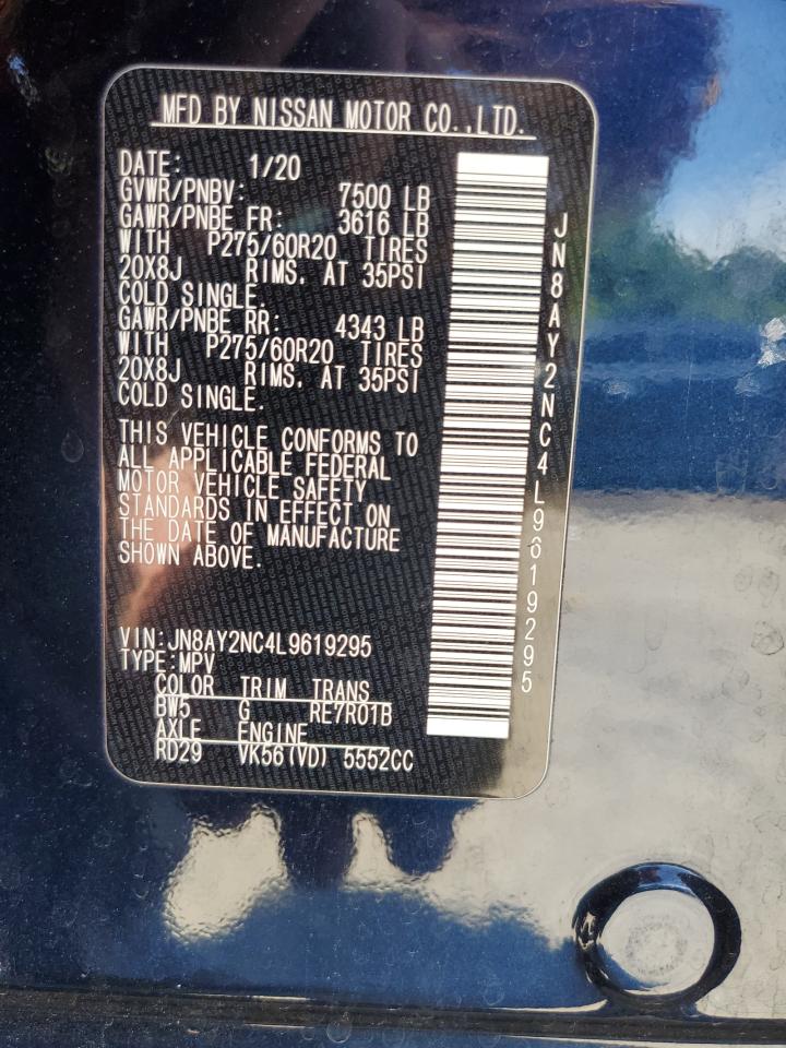 2020 Nissan Armada Sv VIN: JN8AY2NC4L9619295 Lot: 57862145