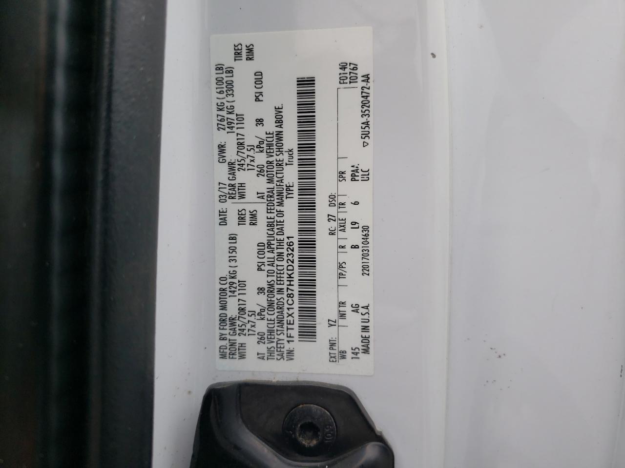 1FTEX1C87HKD23261 FORD F-150 2017