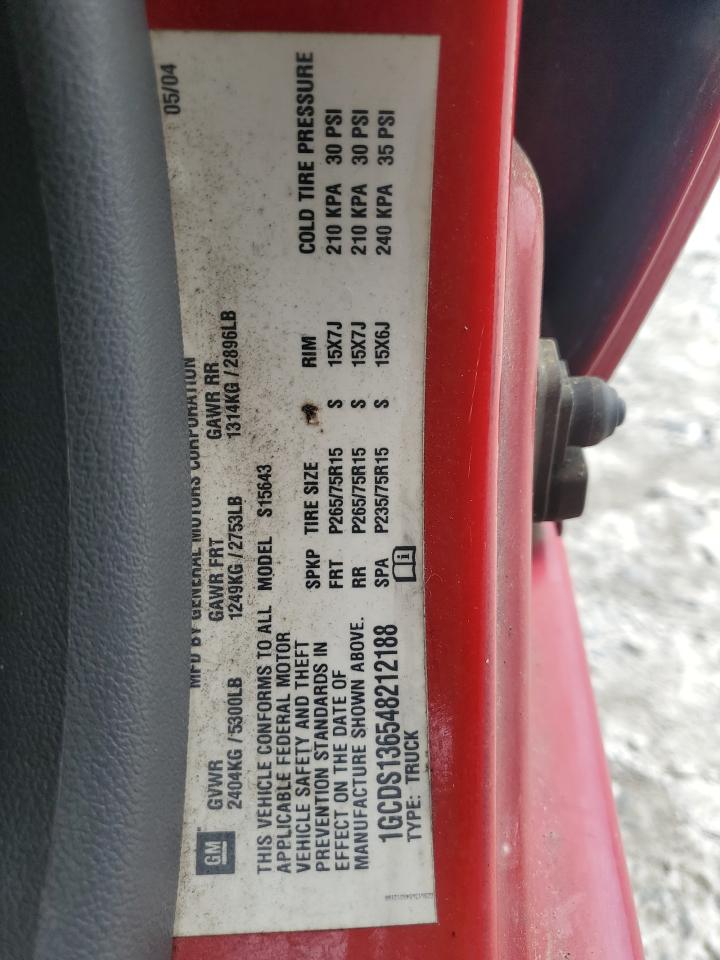 2004 Chevrolet Colorado VIN: 1GCDS136548212188 Lot: 57459625