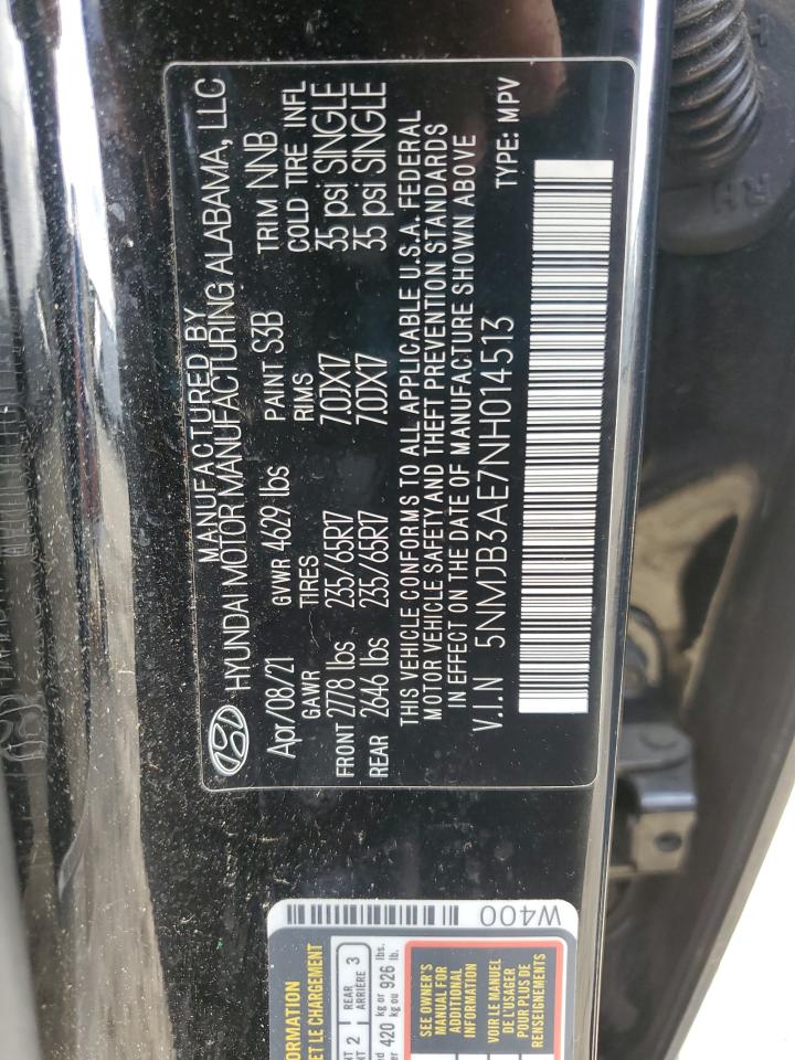 2022 Hyundai Tucson Sel VIN: 5NMJB3AE7NH014513 Lot: 57054915