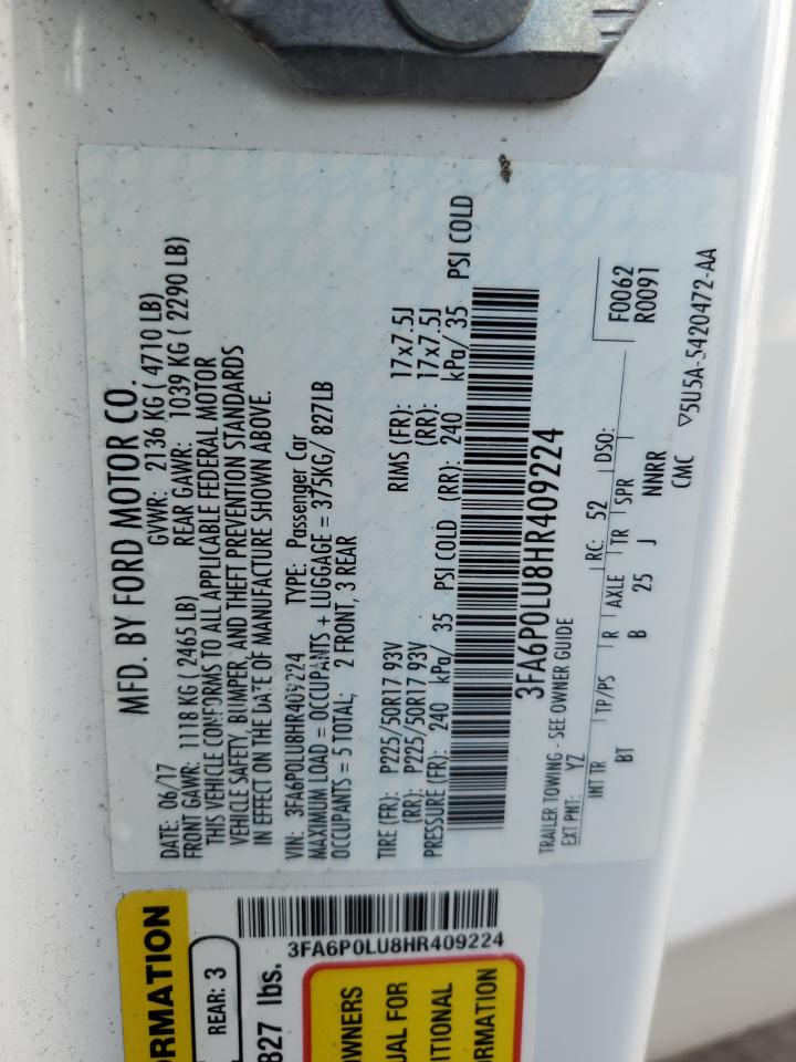 2017 Ford Fusion Se Hybrid VIN: 3FA6P0LU8HR409224 Lot: 54024605