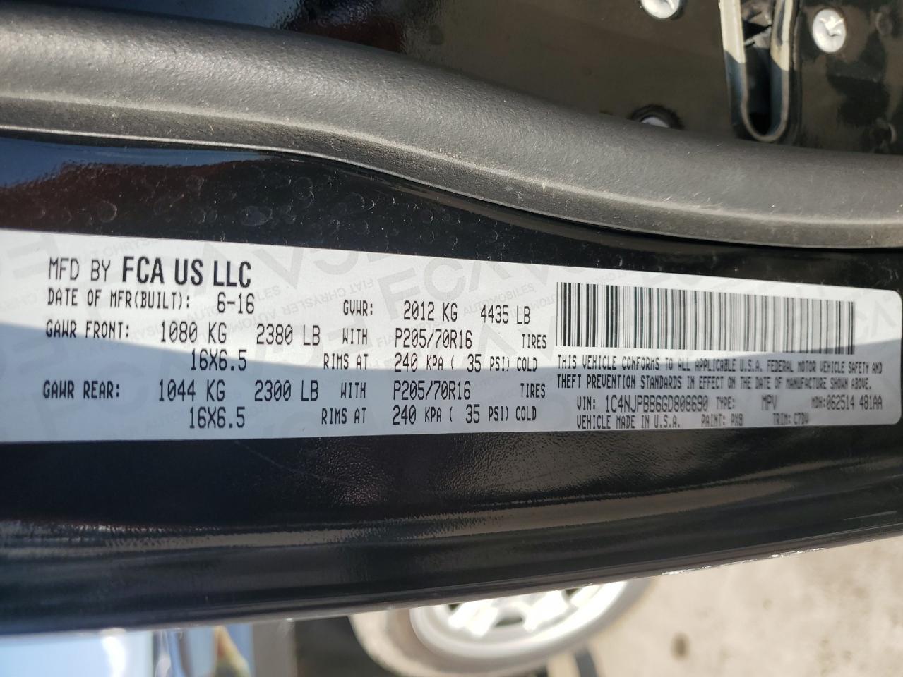 2016 Jeep Patriot Sport VIN: 1C4NJPBB6GD808690 Lot: 56227595
