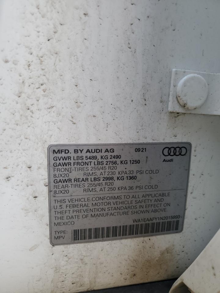 2022 Audi Q5 Premium Plus 45 VIN: WA1EAAFY1N2015893 Lot: 56132325