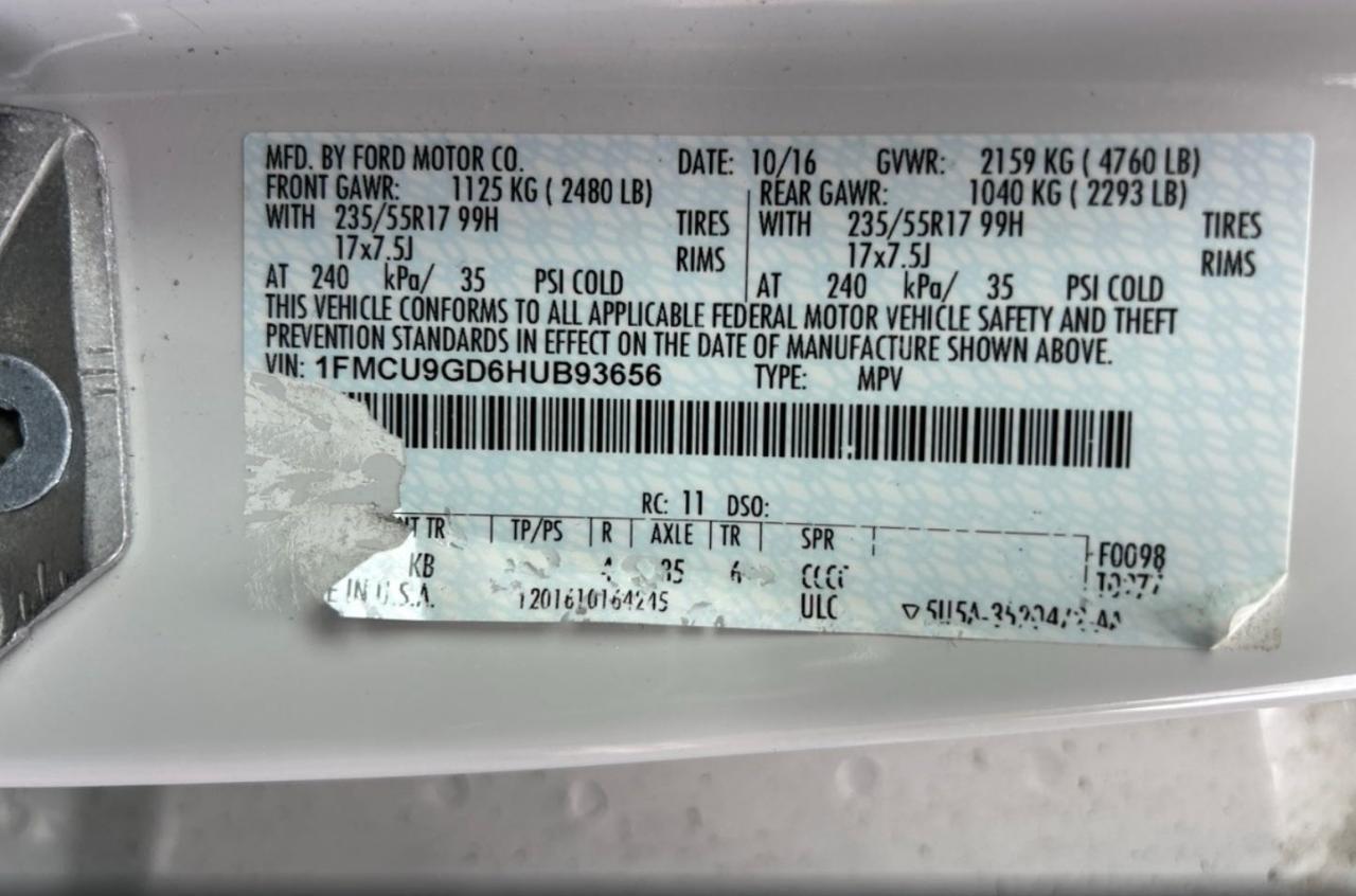 1FMCU9GD6HUB93656 FORD ESCAPE 2017